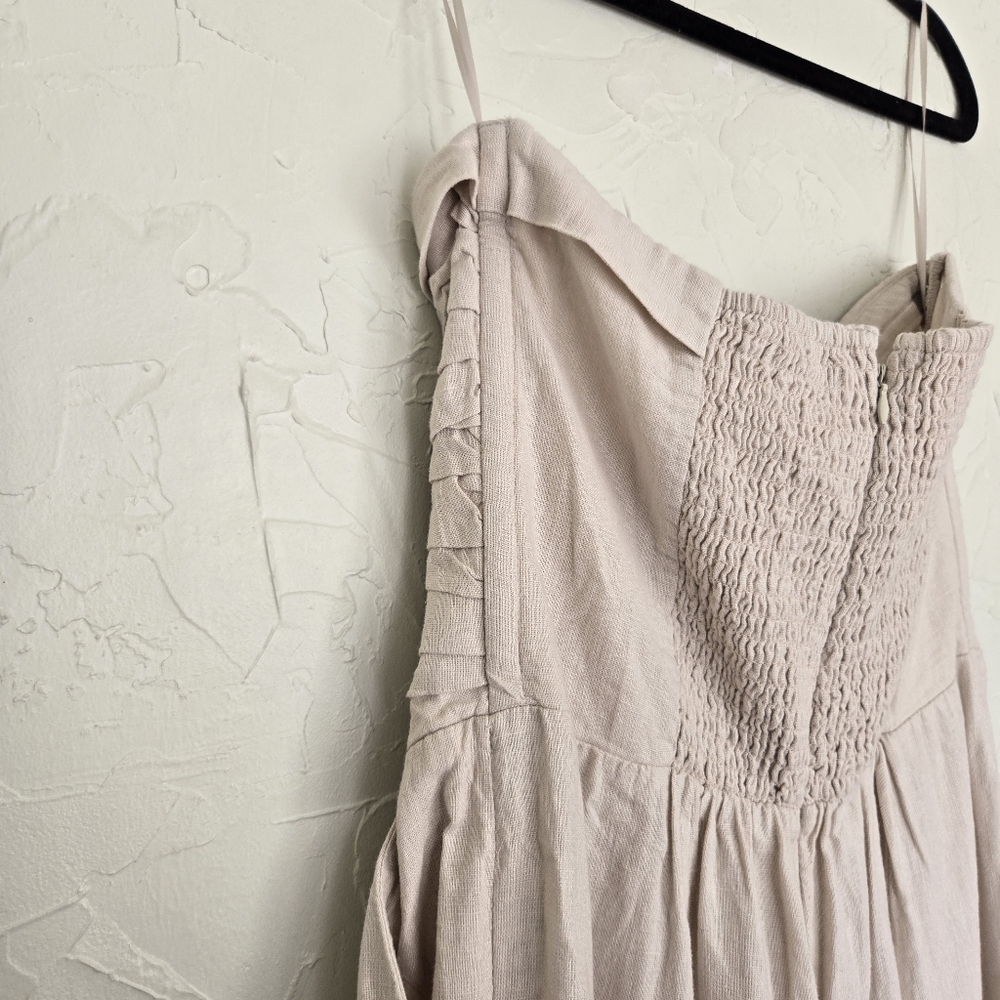 Abercrombie & Fitch Beige Strapless Linen Jumpsuit - Picture 9 of 12